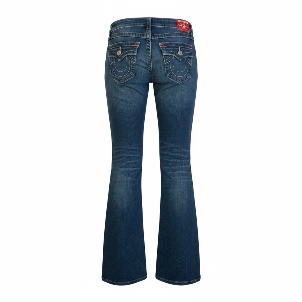 True Religion Womens Flare Jeans Low Rise Dark Wash Y2K Denim sz 27